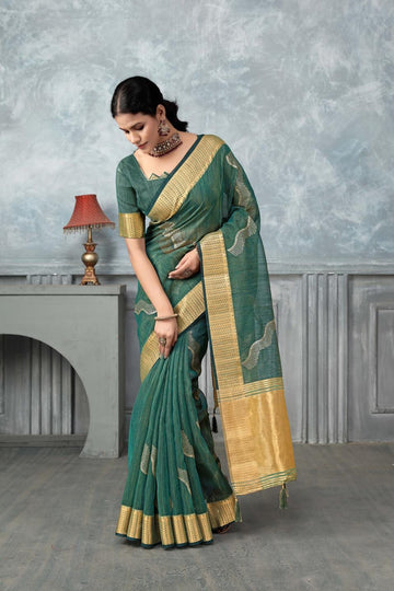 Ethnic Motifs Zari Woven Design Banarasi Saree